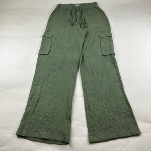 Roxy Sage Green Cotton Crinkle Gauze Wide Leg Cargo Pant S